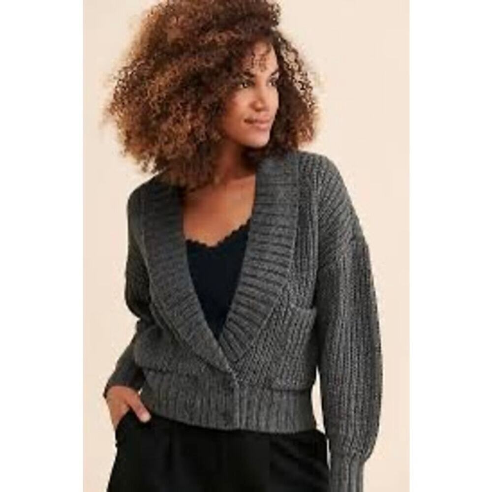 By Anthropologie Gray Chunky Knit Crapped Cardigan Sweater - size XS